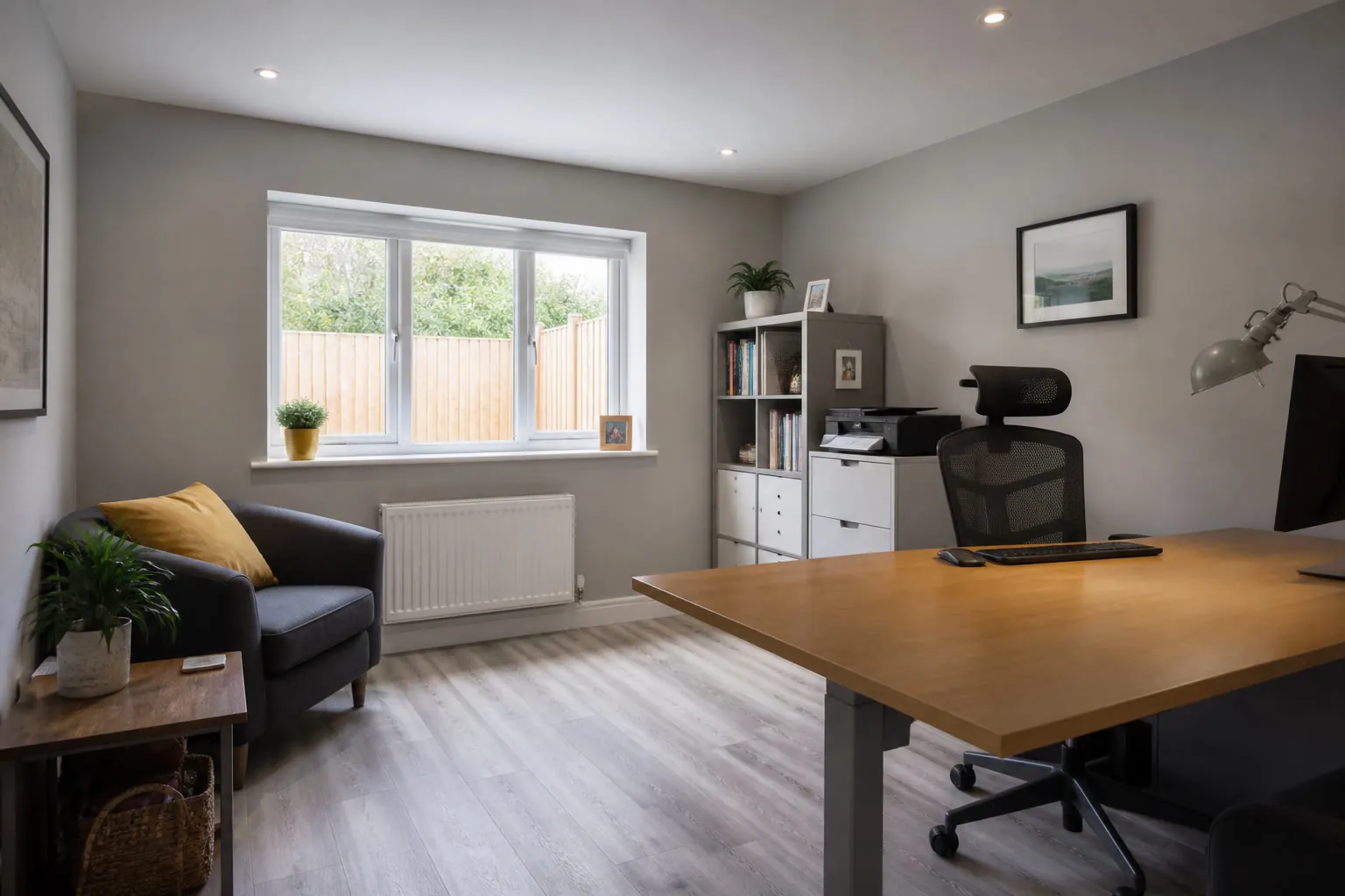Illustrative image of a garage converted into a bright home office